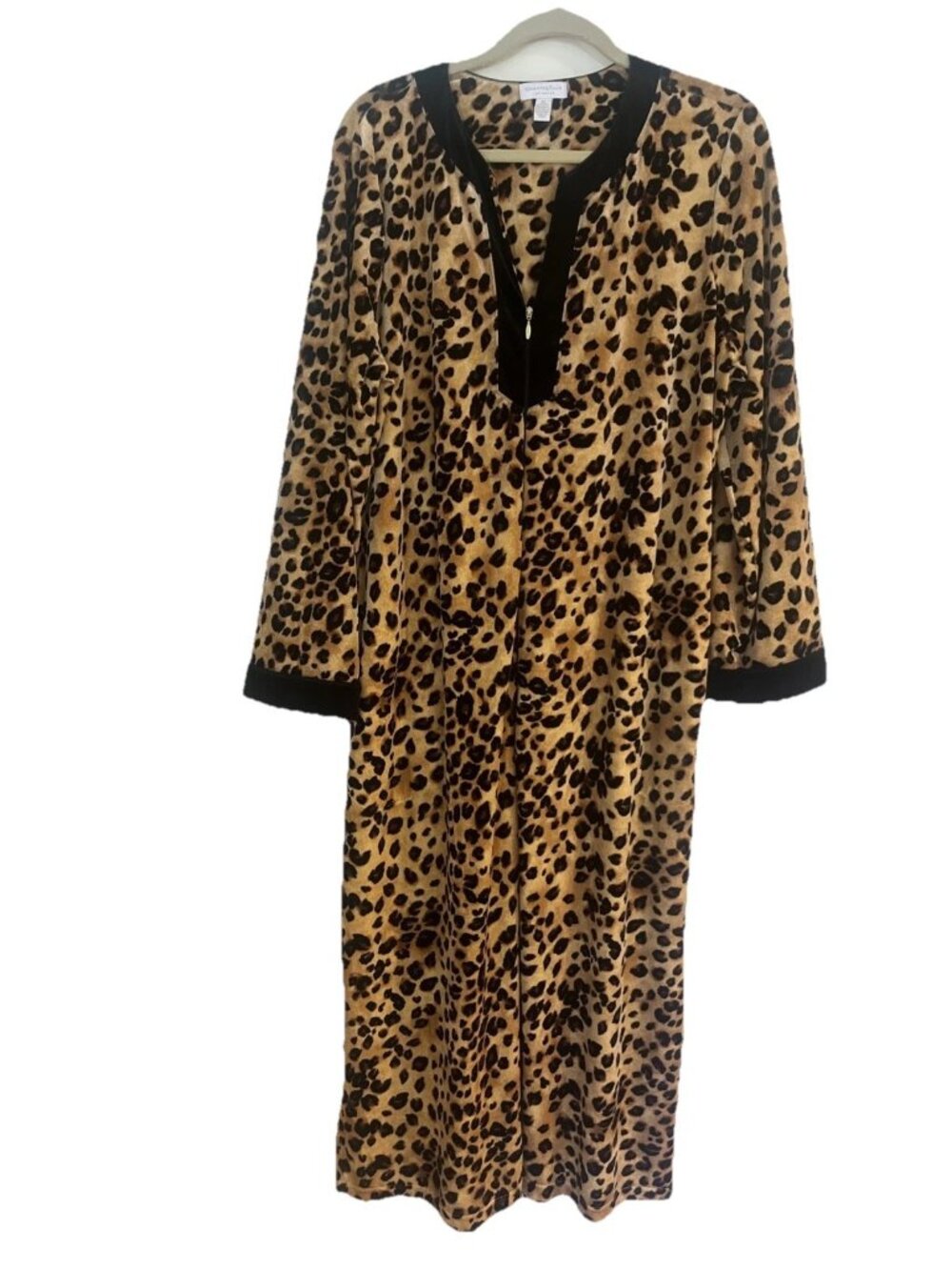 Charter Club Intimates Full Length Robe Leopard Print Plush Velour Half Zip XL